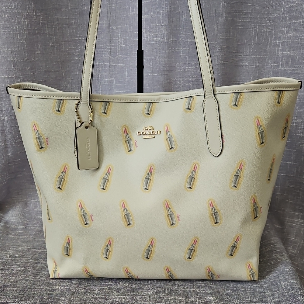 Coach Ivory Tote with Lipstick Design